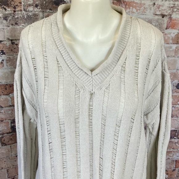 Knit Ribbed Sweater Drop Shoulder Off-WhiteSz Medium - Picture 3 of 10